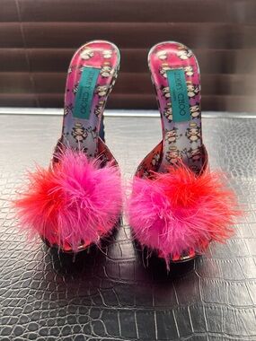 Jimmy Choo Rob Pruitt Zebra Glitter Multicolor Patent Leather Slides Mules